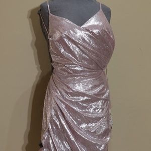ALYCE v-neck ruched metallic short dress in French pink size 10